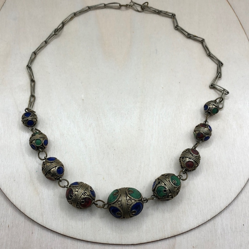 Vintage Berber colorful egg shape beaded necklace tribal. - Picture 2 of 4